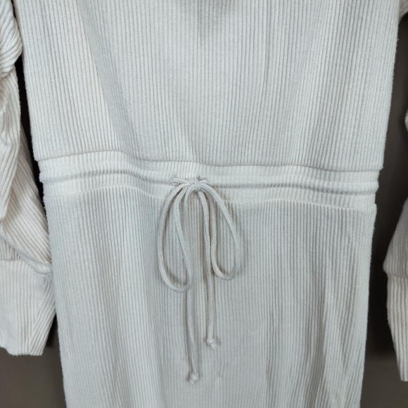 Daily Practice Cowl Neck Lounge Dress Cream Drawstring Waist Slit Maxi Dress - Picture 8 of 10